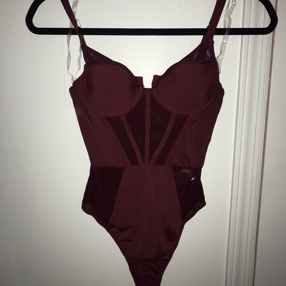 maroon bustier body suit